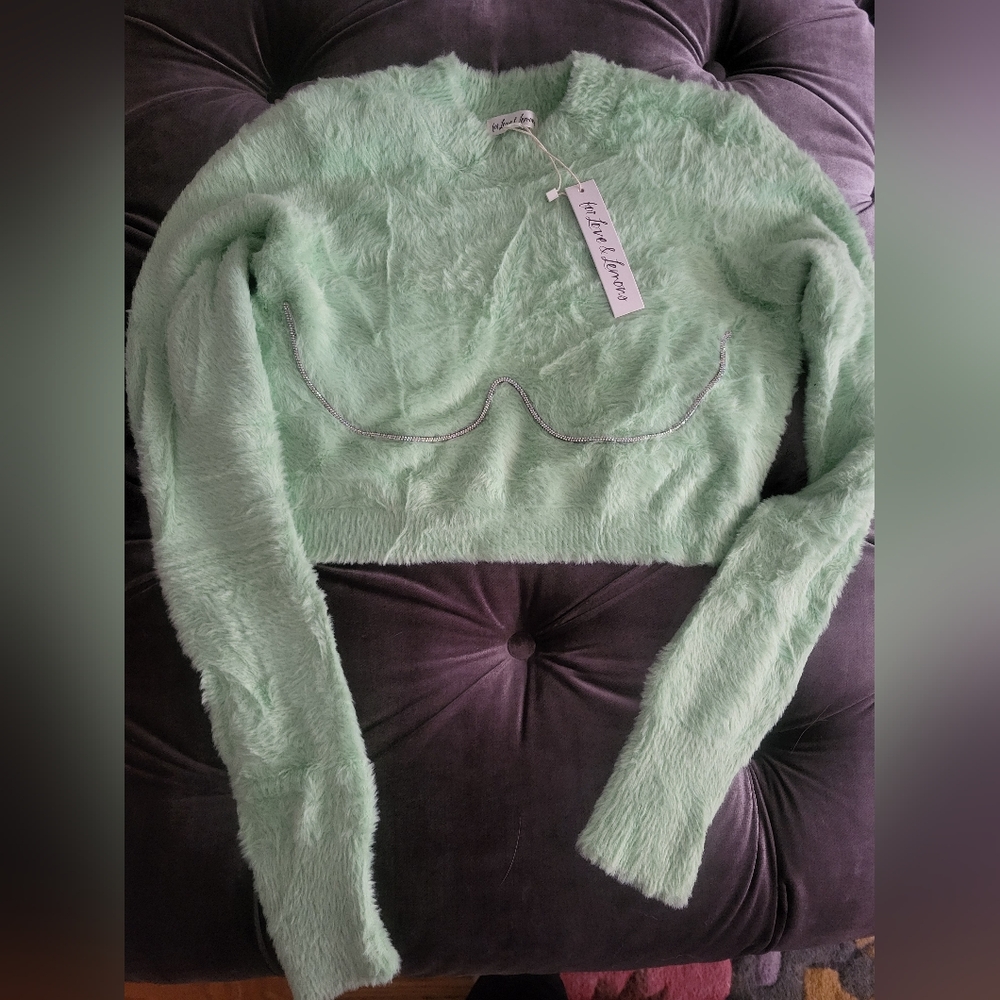 For Love And Lemons Mint Fuzzy Sweater